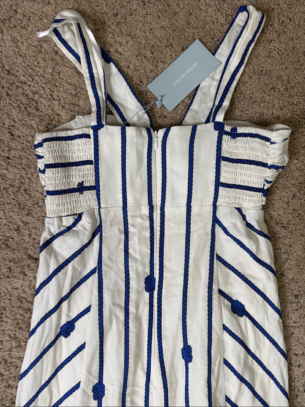 NWT ANTONIO MELANI White Dress with Blue Rope-Stripe and Front Knot XS - Picture 10 of 10